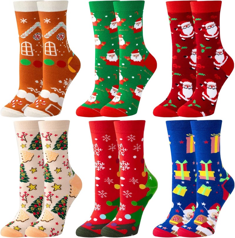 Socksfad Store 5-6 Pairs Women's Cute Cat Socks Gifts, Funny Novelty Animal Print Crew Cotton Socks Christmas Gifts for Women Girls - Image 1